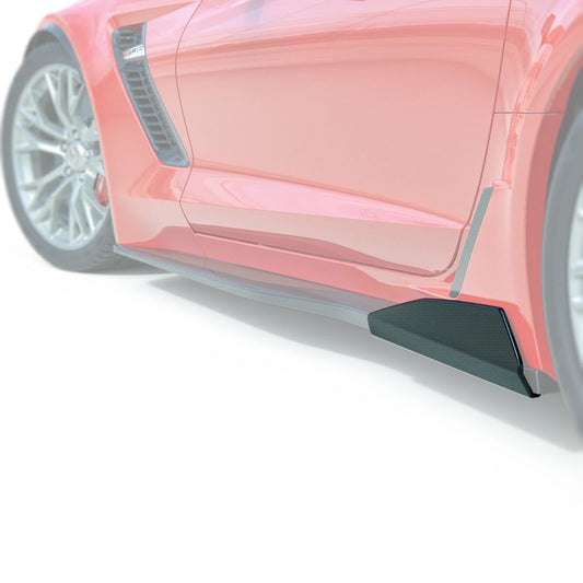 ACS C7 Corvette 5VM Rocker Winglet in Carbon Flash Black (SKU: 45-4-261) attached to Z06 style rockers on a Corvette.