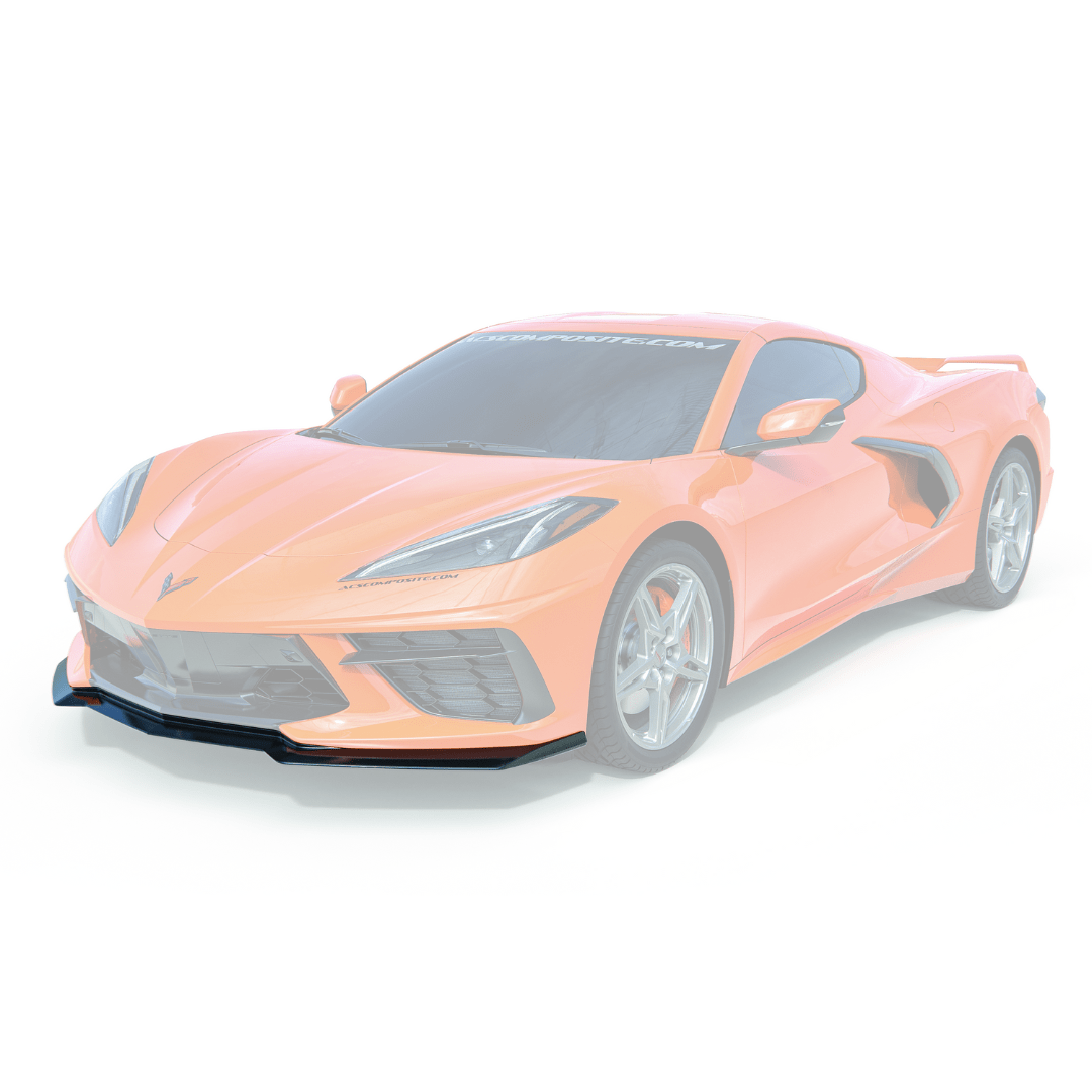 ACS Composite C8 1VM Front Lip Splitter in Carbon Flash Black (SKU nan) for Corvette Stingray with winglet-delete design and optional undertray panel for enhanced aerodynamics.