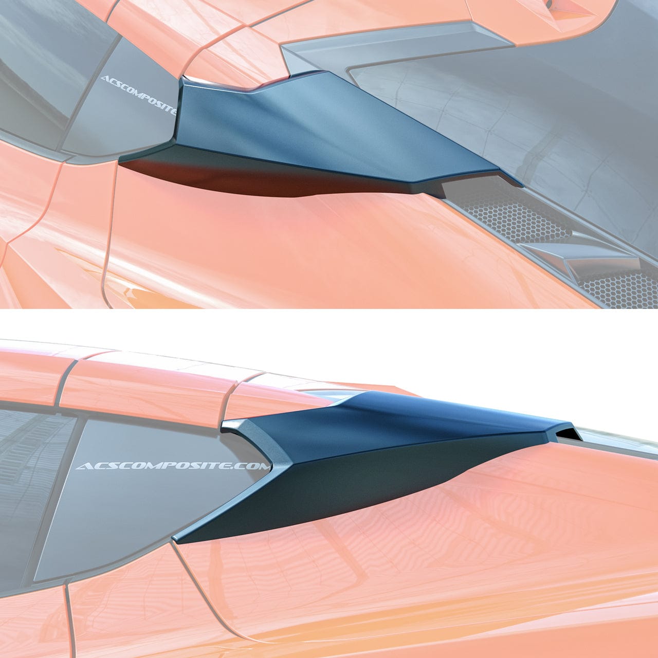 A close-up render of the ACS C8 RQ Intake Ports highlighted on the vehicle