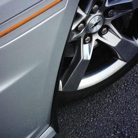 ACS T4 Front Wheel Deflectors in Satin Black for Camaro 2014-15 SS (SKU: 46-4-003) with PRM Splitter.