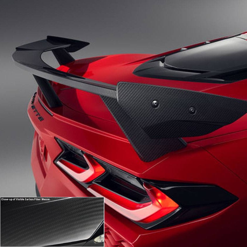 ACS Composite C8 Visible Carbon Fiber High Wing Spoiler, SKU nan, enhances aerodynamics and improves traction on Corvette C8.