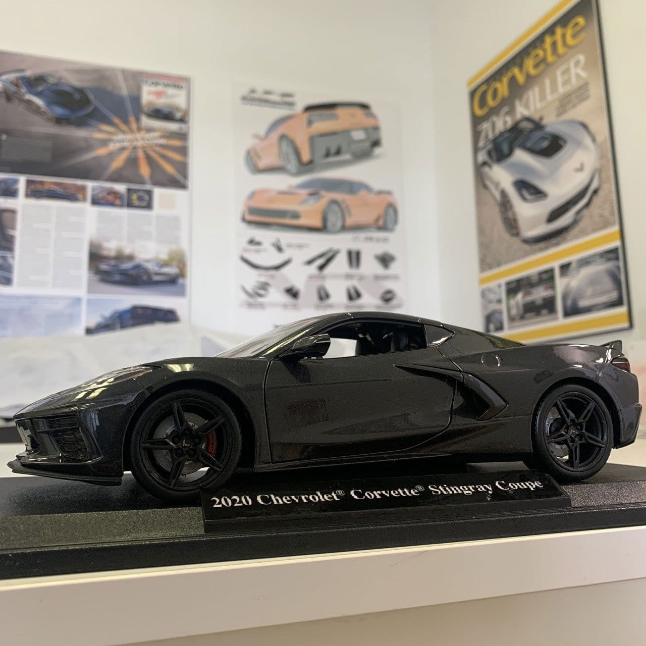 2020 Die Cast Corvette Stingray in Black, Red, or White - Z51 Equipped with CFZ Spoiler and Mirrors, Splitter and Rockers Spears, Coupe Body Style - SKU nan