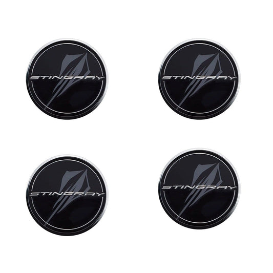 ACS Composite C8 Stingray Center Caps in Black with Stingray Logo [50-4-081]