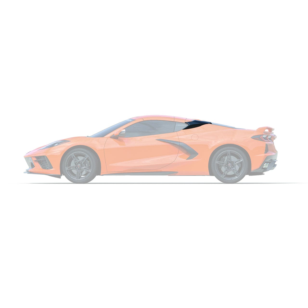 An opaque render of a C8 corvette with the RQ Intake Ports highlight on the car