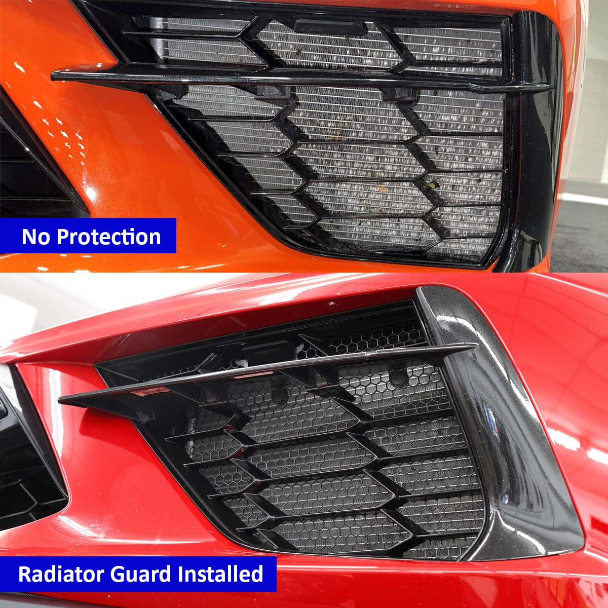 Black Stretched Hexagon Front Radiator Grill Guard For C8 Corvette (2020-2026) By Blackout Auto Mods