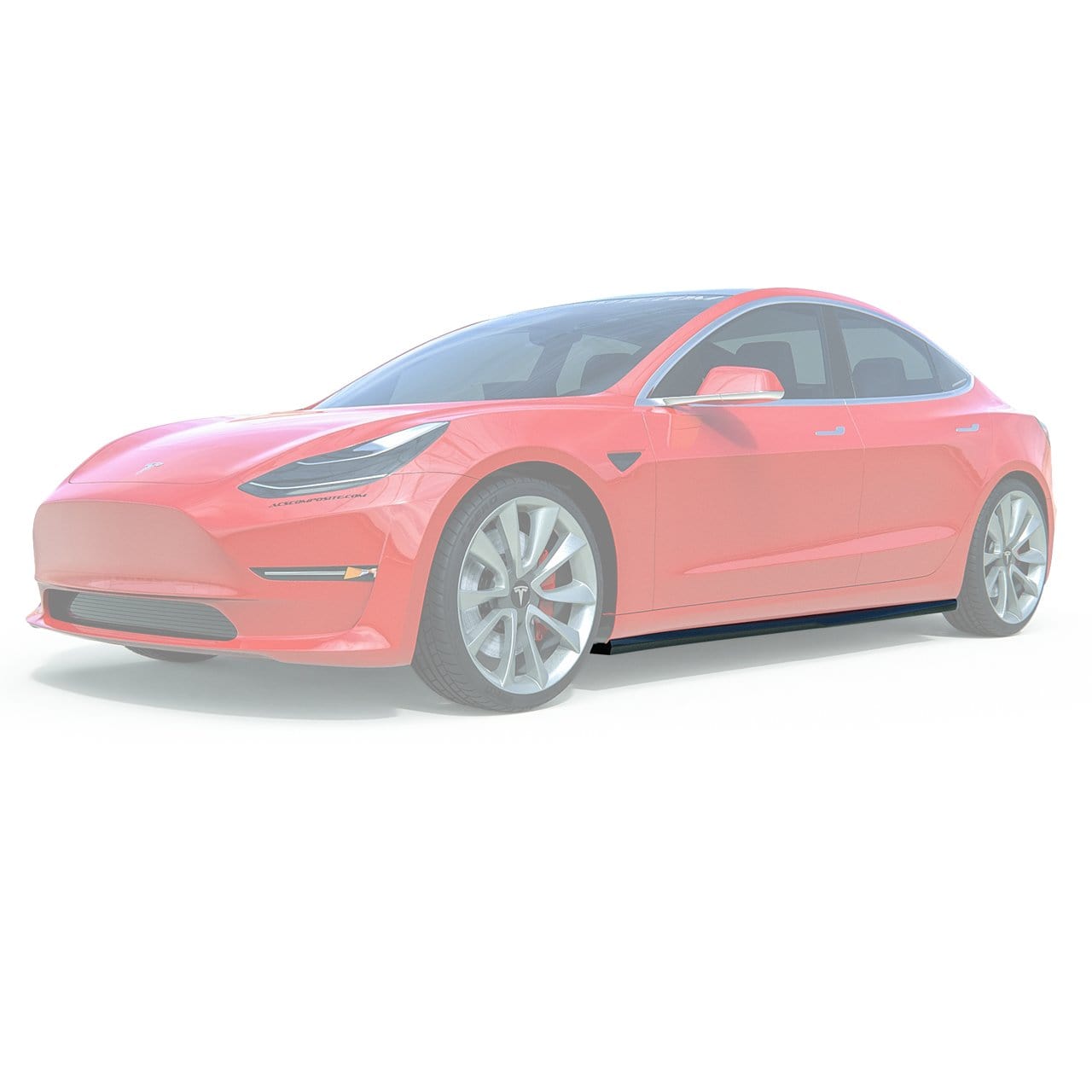 ACS Composite Tesla Model 3 Rockers in Gloss Black - SKU 51-4-007 GBA - Side view of car with new rocker panels installed.