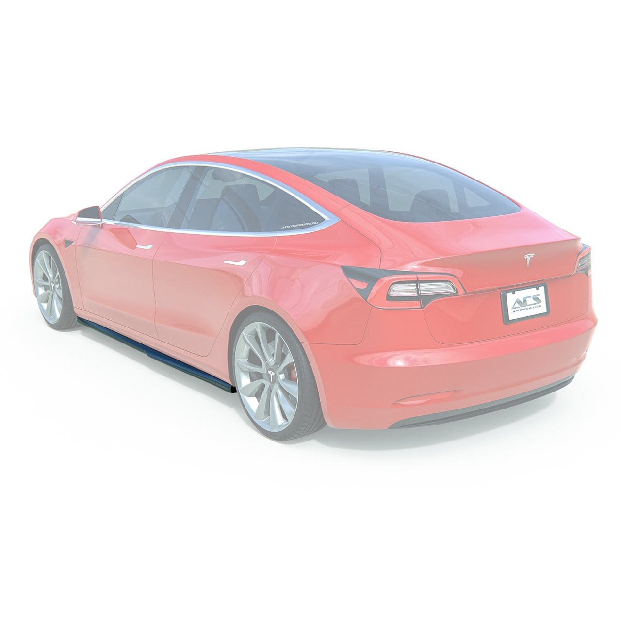 ACS Composite Tesla Model 3 Rockers in Gloss Black GBA [51-4-007] - Side view of car with new rockers installed.