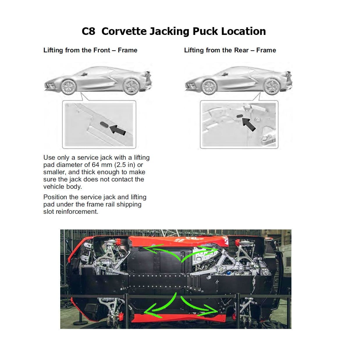 ACS Composite Corvette Jacking Pucks for C5-C8 models, made of heavy-duty aluminum with red, black, or blue metallic finish. SKU [45-4-195].
