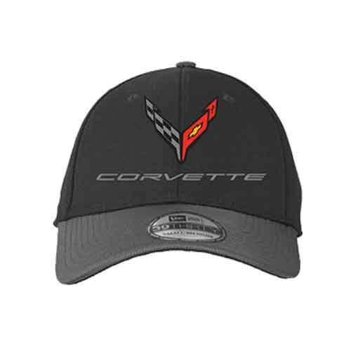 C8 Corvette Flexfit Cap in Black, Size L-XL, SKU 680-W-M, made of 95/5 polyester/Spandex and 100% ballistic nylon visor and top button, by ACS Composite Apparel.