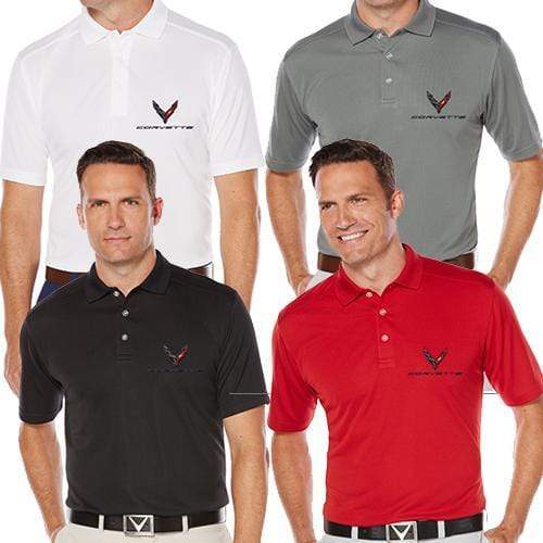Black C8 Corvette Callaway Dry Core Polo with rib-knit collar and open sleeve [681-M-B]