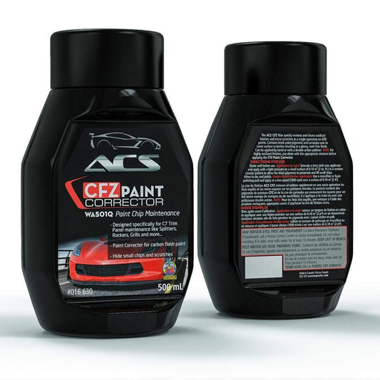ACS Composite CFZ Wax for Carbon Flash Metallic Black finish, SKU 016-630, with black paint pigments and carnauba wax for glossy, swirl-free finish.