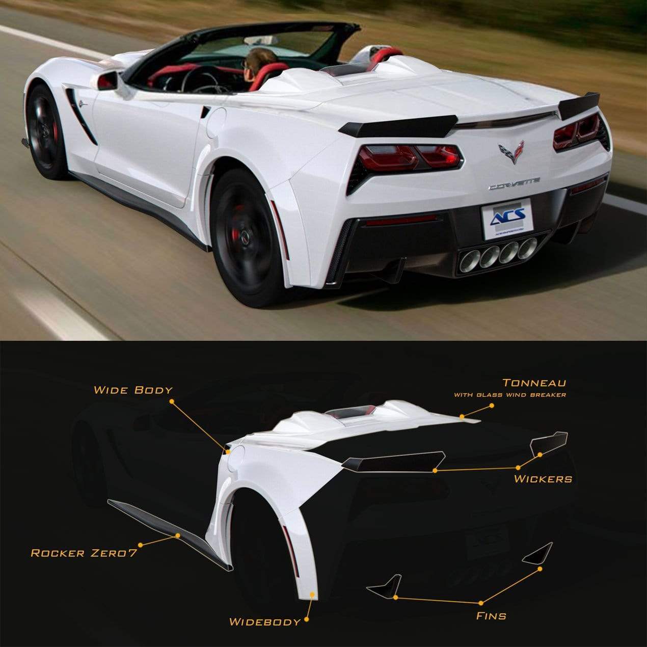 ACS Composite Convertible Rear Widebody Kit for C7 Corvette Stingray 45-4-101 PRM - Adds 40mm Width, Accommodates 20x12 Wheels and P335-25-20 Tires