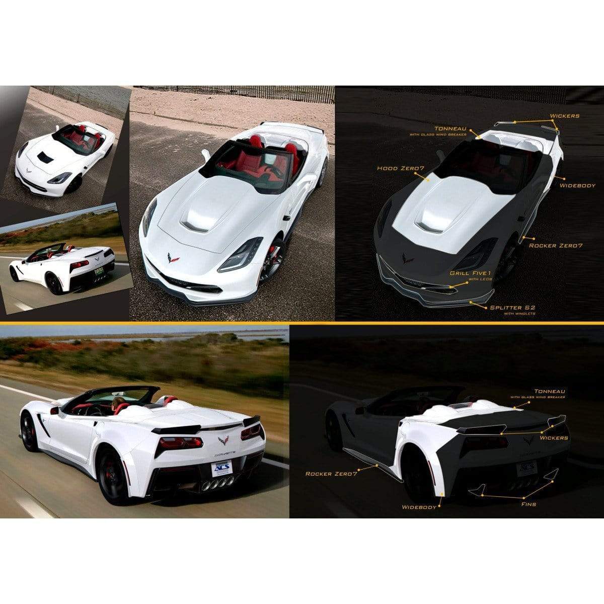 ACS Composite Convertible Rear Widebody Kit for C7 Corvette Stingray 45-4-101 PRM - Adds 40mm Width, Accommodates 20x12 Wheels and P335-25-20 Tires, Improved Traction and Handling