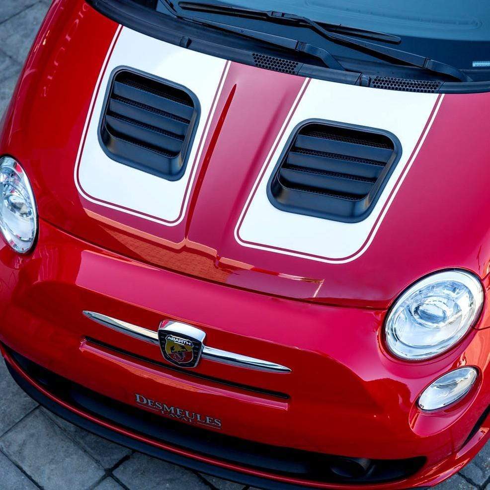 ACS Composite Dual Extractor Hood Port System for Fiat 500, SKU 40-4-036PRM - Hood with exterior intake panels and water management system.