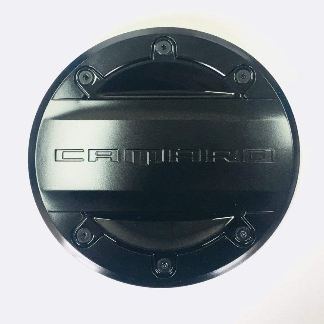 Black fuel door cap with Camaro encryption, SKU 48-4-095, adds unique style to your Camaro's exterior.