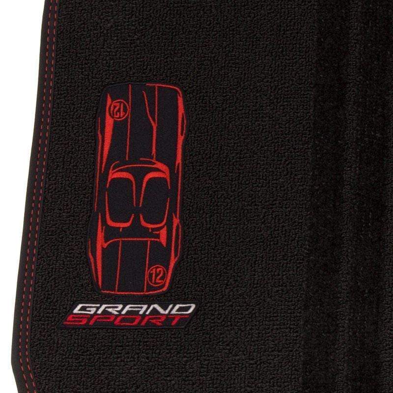 Jet Black Grand Sport Premium Carpet Floor Mats with Red Stitching for C7 Corvette | 45-4-233