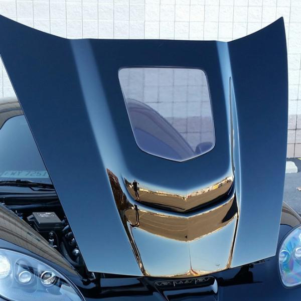 ACS Composite L88 Extractor Hood with Polycarbonate Window for C6 Corvette - SKU 27-4-033 PRM. Lightweight, heat-resistant, and efficient heat extraction for improved performance.