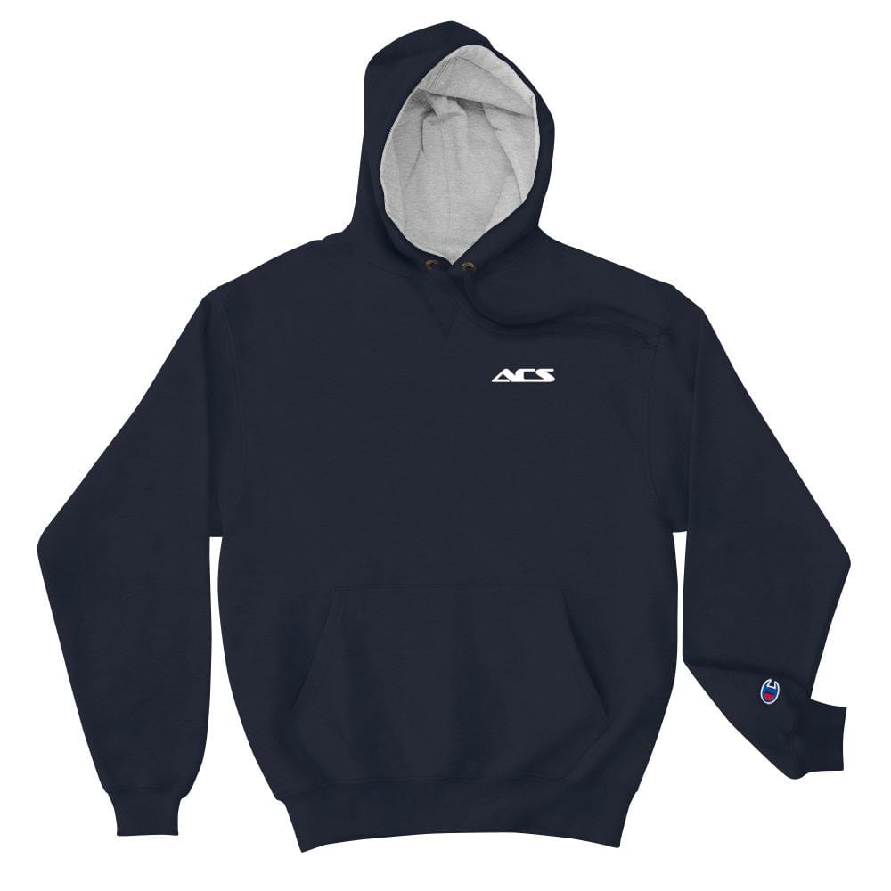 Champion Hoodie in Navy with Colorful Print, 4806106_9681 SKU, 90% Cotton, 2-Ply Hood, Front Pouch Pocket, Embroidered C Logo on Left Sleeve