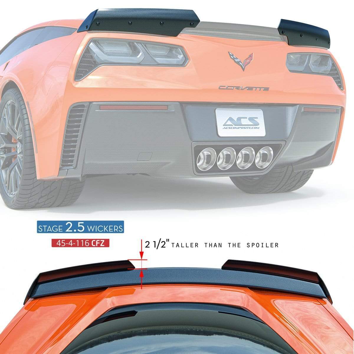 ACS Composite Stage 2.5 Wicker Spoiler Conversion Kit for C7 Corvette Z06 & Grand Sport - 45-4-116 CFZ Spoiler