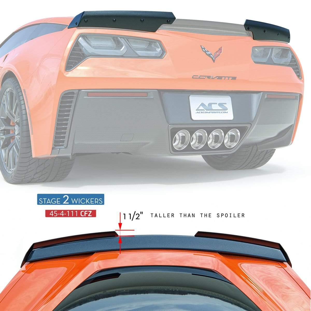 ACS Composite Stage 2 Wicker Spoiler Conversion Kit for C7 Corvette Z06 & Grand Sport [45-4-111]CFZ - Carbon Flash Black Spoiler.