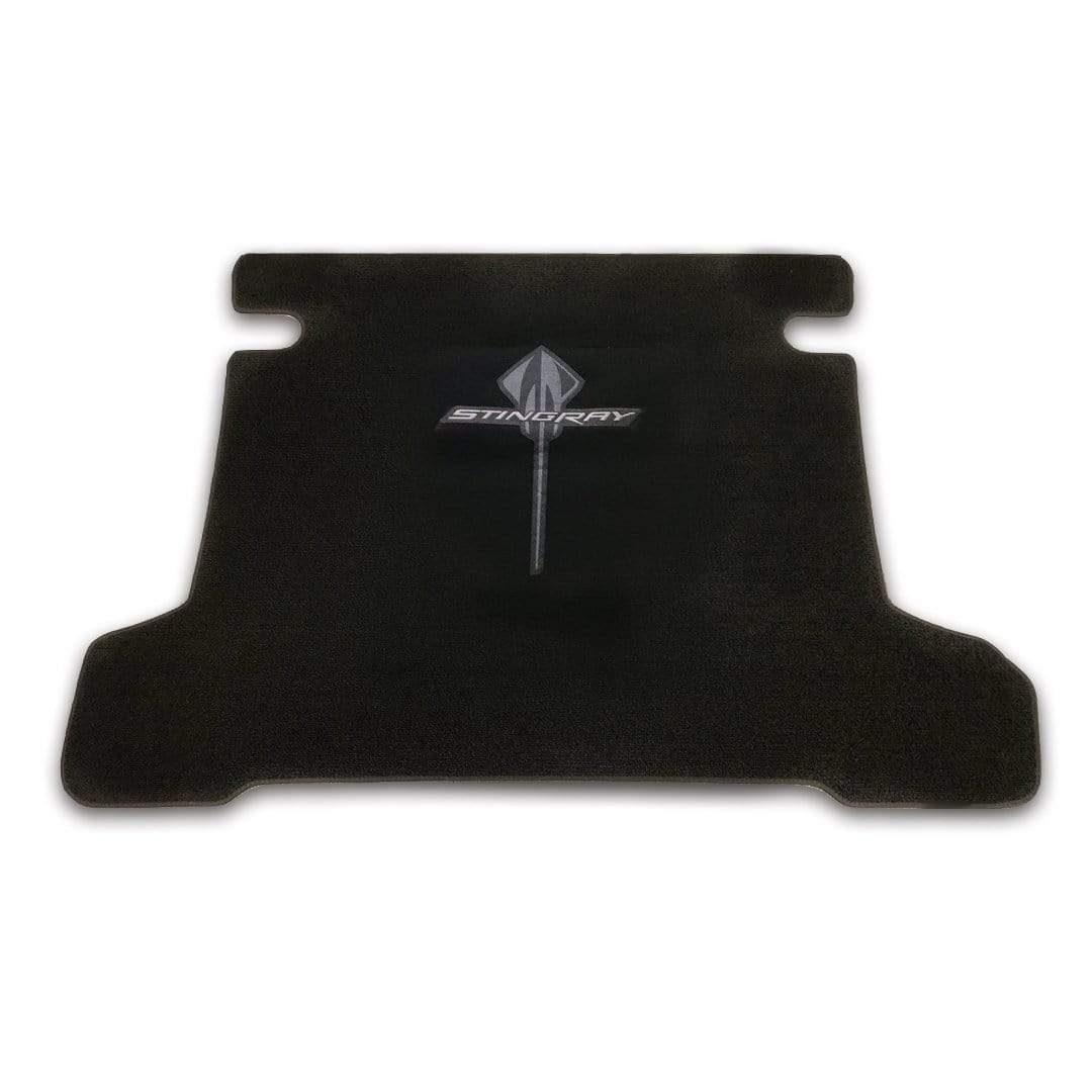 ACS Composite's Stingray Trunk Mat in Jet Black with Stingray logo embroidery, SKU 45-4-230, for C7 Corvette Stingray coupe models.