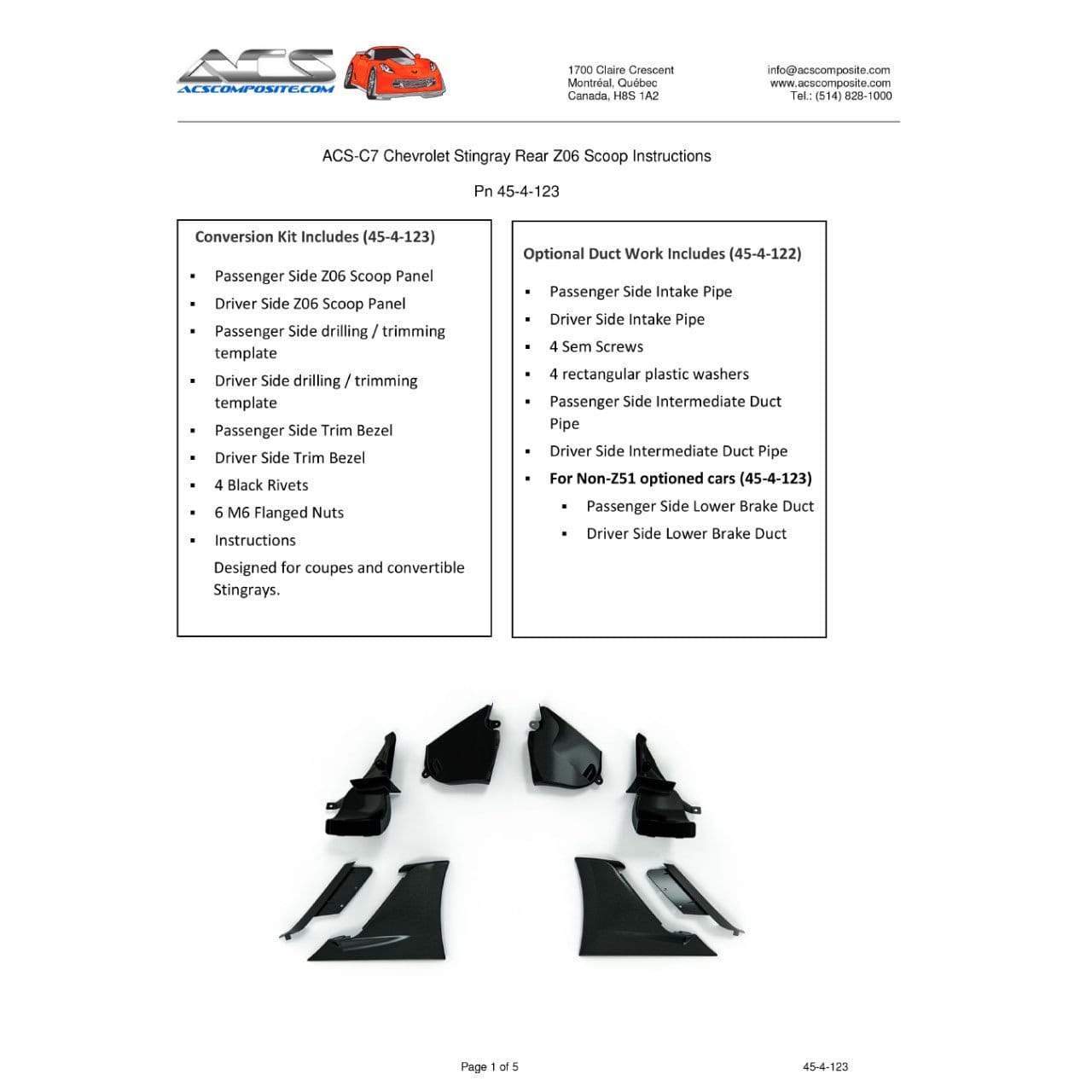Z06 Brake Intake Scoop Conversion Kit for C7 Corvette Stingray [45-4-123]GBY[45-4-149] - ACS Composite