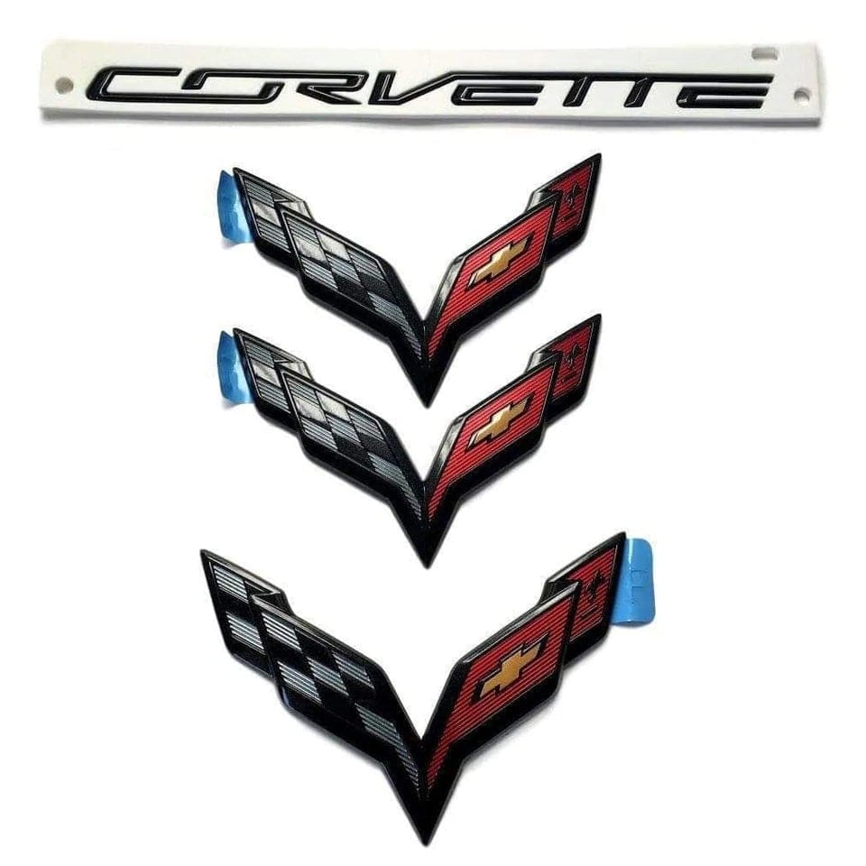 C7 Corvette Carbon Flash Metallic Black Emblem Kit for Z06 Convertible [45-4-130]CFZ. Upgrade your Corvette's appearance with this premium emblem kit.