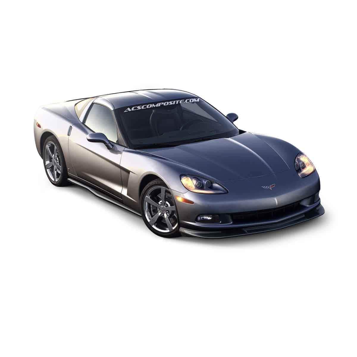 ACS Composite Zero6 Front Deflectors for C6 Corvette Base 27-4-039: High-quality RTM Composite construction with brake cooling inlets for enhanced performance and sleek Carbon Flash Black finish.