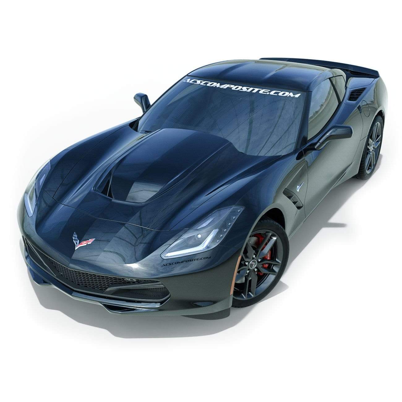 ACS Composite Zero7 Extractor FRP Hood for C7 Corvette (45-4-009) - High-quality aftermarket hood with true waterfall extractor feature and black ABS plastic octagonal mesh grill insert.